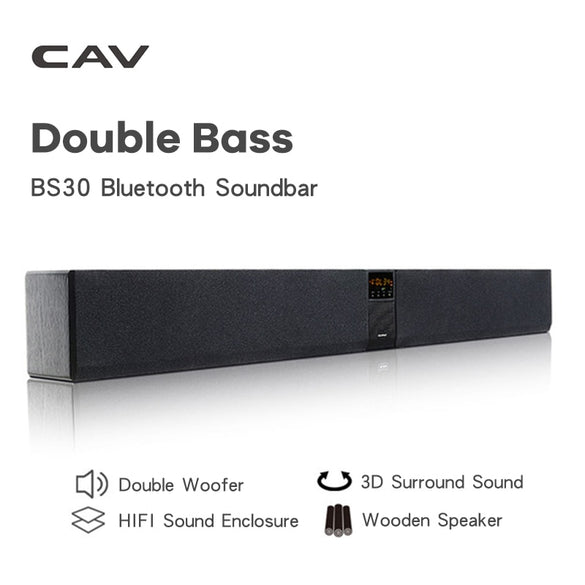 CAV BS30 Bluetooth Soundbar Column Dual Subwoofer Speaker Home Theater DTS Surround Sound System Hang Wall Built-in 3D Stereo