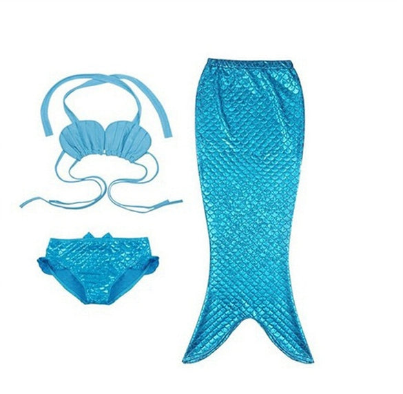 Costume 3pcs Girl Child Birthday Holiday Gift Mermaid Tail cosplay Bikini Set Swimsuit 3-9Y