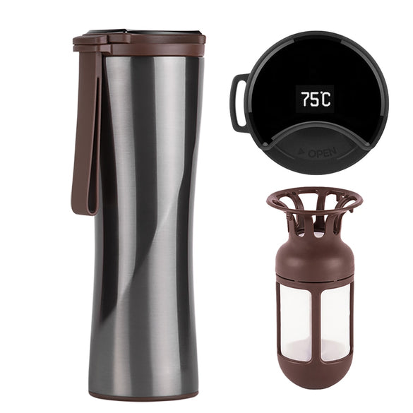 Travel Mug Moka Smart Coffee Tumbler 430ml Portable Vacuum Bottle OLED Touch Screen Thermos Stainless Steel Coffee Cup