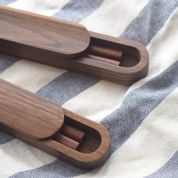 High-grade Black Brown Walnut Solid Wood Chopsticks Set with Box Case Portable Outdoor Travel Minimalist Elegant Gift Wooden