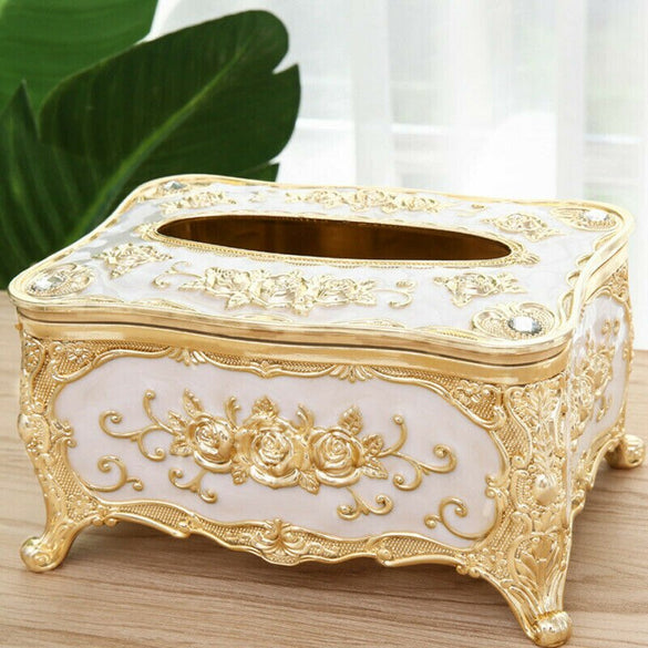 Luxury Elegant Paper Rack Royal Rose Gold Car Home Rectangle Rhinestone Tissue Box Container Towel Acrylic Napkin Tissue Holder