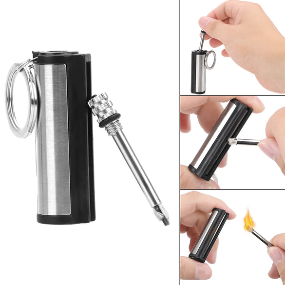 Key Chain Striker Lighter Permanent Cylindrical Match Stainless Steel Key Ring Auto Interior Accessories