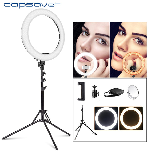 capsaver RL-18 LED Ring Light 18 inch Makeup Lamp with Tripod Mirror High CRI LED 5500K Camera Photo Youtuber Studio Video Lamp