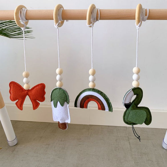 4Pcs/set Solid Wood Fitness Rack Pendant Children Room Decoration Infants Baby Gym Toy Hanging Ornaments