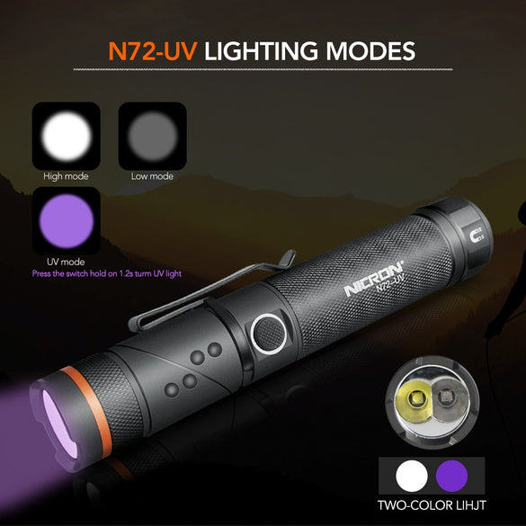 NICRON Handfree Twist LED Flashlight High Brightness Waterproof 800LM CREE White / UV Light LED Torch Magnet Light N72 / N72-UV