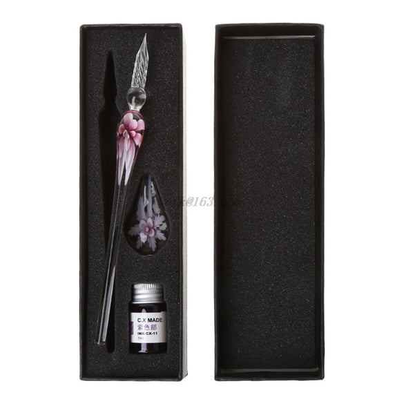 Vintage Handmade Art Elegant Crystal Floral Glass Dip Pen Sign Ink Pens Gifts Students School Supplies Stationery