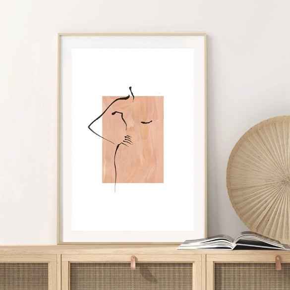 Abstract Woman Line Drawing Painting Prints Black Beige Neutral Wall Art Picture Modern Minimalist Art Poster Bedroom Home Decor