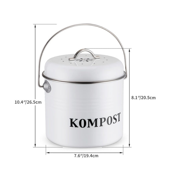 5L Kitchen Compost Bin Organic Homemade Trash Can Melons Leaves Outdoor Countertop Iron Round Charcoal Filter Bucket