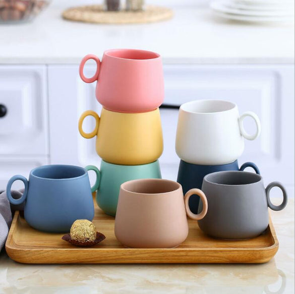 TECHOME 2019 Macaron Color Ceramics Mug Coffee Milk Breakfast Cup Big Belly Cup Personal Office Home Mug