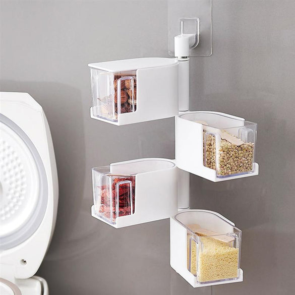 Multi-Tier 360 Degree Rotating Wall Mount Spice Rack Seasoning Storage Box Jars Organizer Condiment Containers Kitchen Tools