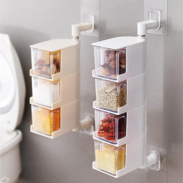 Multi-Tier 360 Degree Rotating Wall Mount Spice Rack Seasoning Storage Box Jars Organizer Condiment Containers Kitchen Tools
